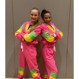 UOUA Women's Color Block 2 Piece 80s 90s Outfits Long Sleeve Windbreaker Jacket Tracksuit Set Pink XXL