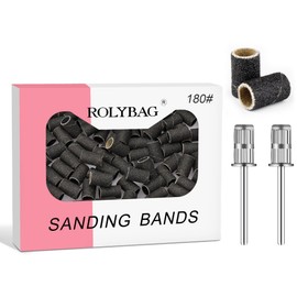 Rolybag Sanding Bands for Nail Drill, 100Pcs Professional Nail Sanding Bands 180 Grit Fine and 2Pcs 3/32" Nail Drill Mandrel Bits for Manicures and Pedicure, Black