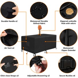 Kovshuiwe Rectangle Patio Table Cover with Umbrella Hole Heavy Duty Waterproof 600D Oxford Fabric Outdoor Lawn Patio Furniture Covers (Square-83"Lx 44"W x 23.6"H)