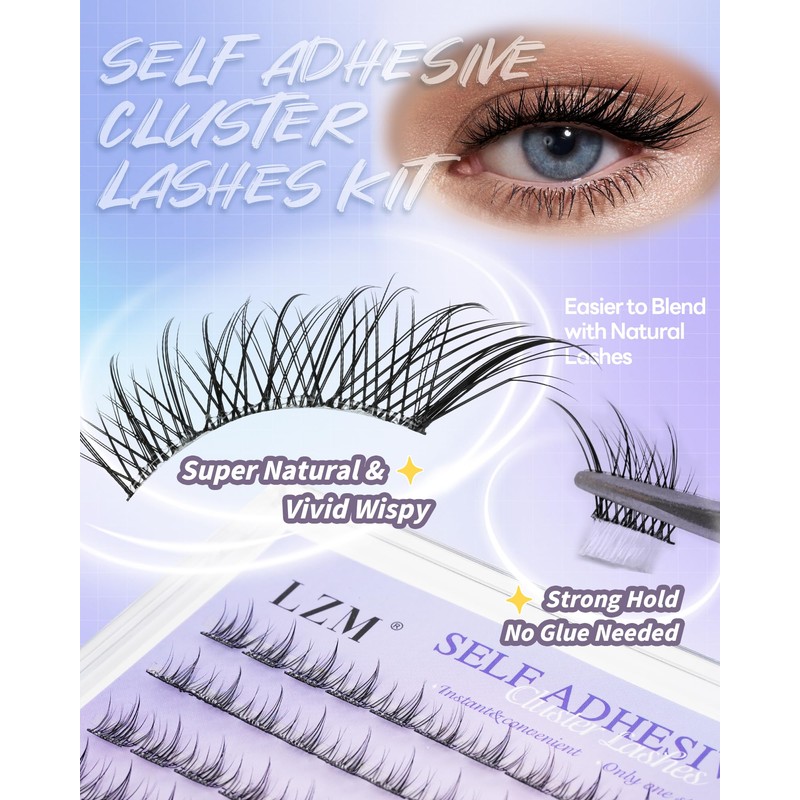 LZM Pre Glued Eyelashes Cluster Lashes Extension With Tweezers (ZN005)