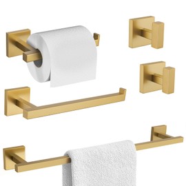 TURS Towel Bar Set Brushed Gold 5-Pieces Bathroom Hardware Set SUS304 Stainless Steel Towel Holder Set 24 Inch Single Towel Bar Wall Mounted