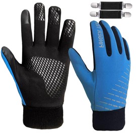 AMRTA Winter Gloves for Kids with 2 Gloves Clips Full Finger Touchscreen Gloves Warm Outdoor Bike Cycling for Boys Girls Youth Children Junior (L, Blue)