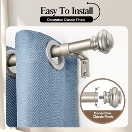 SIMEWIN Heavy Duty Curtain Rods for Windows 66 to 120 Inches, 1 Inch Silver Curtain Rods for Bedroom, Living Room, Patio, Kitchen, Adjustable Curtain Rods with Classic Finials, Silver Finishing