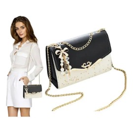 Bolsa Crossbody para Mujer, Pequeña con Cadena Dorada y Moño Decorativo