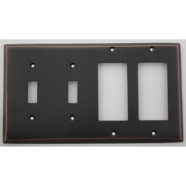 Oil Rubbed Bronze 4 Gang Wall Plate - 2 Toggle Switches 2 GFI Openings