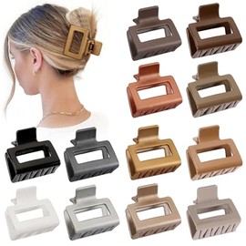 Sisiaipu Pinzas para el cabello medianas de 2 pulgadas, 12 pinzas cuadradas para cabello fino, pinzas acrílicas mate antideslizantes con forma de bana