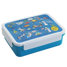 Tyrrell Katz Kids Space Printed Large Bento Lunch Box in Green - Children's Food Container with Clip Lock Lid and Removable Inner Dividers - 18.5 x 14.5 x 6.0 cm