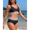 Charmo Women's Scalloped High Waisted Color Block Bikini Sets High