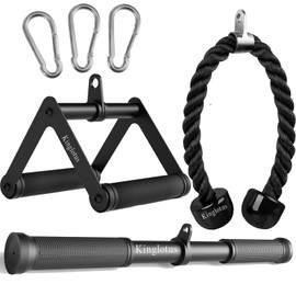 Kinglotus Straight Bar Pull Down Cable Attachment, Tricep Rope, Double D Rowing Handle, Tricep Press Down Bar Fitness Strength Training Attachment. Fitness Equipment Attachments.