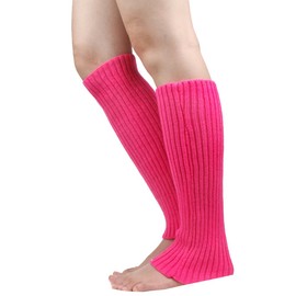 Adult Athletic Sports Workouts Sweatbands Headband Wristband Leg Warmers Set (Fuchsia)