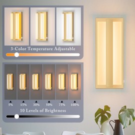Aoceley 10000mAh Rechargeable Led Wall Sconce with Remote,3000K-6000K Stepless Dimmable Touch Battery Wall Light,Timmable,Indoor Wall Lamp for Bedroom Living Room Stairway(Gold,1Pack)