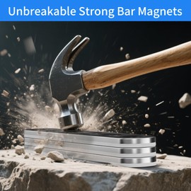 JUJIBL Unbreakable Strong Magnets, 12 Pack Self-Adhesive Heavy Duty Neodymium Bar Magnets, Sticky Powerful Rare Earth Magnet for Fridge Tool School Office Home Kitchen DIY Room 65x10x2mm (N52-12PCS)