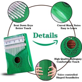 Kalimba 17 Keys Thumb Piano - Portable Mbira Sanza Finger Piano Professional Musical Instrument Marimbaphone with Learning Instructions (English language not guaranteed), Tuning Hammer for Children