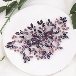 Teyglen Vintage Purple Rhinestone Headpiece Bridal Crystal Wedding Hair Comb Handmde Violet Hair Piece for Bride Hair Accessories for Women Headdress(Purple)