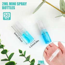 Zhehao 50 Pcs Mini Spray Bottles 2 ml Clear Glass Perfume Bottles Refillable Fine Mist Perfume Atomizer Portable Empty Sample Containers for Cleaning, Essential Oils, Travel (Clear Cap)