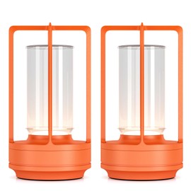 Portable Metal Table Lamp for Indoor/Outdoor ,Rechargeable Cordless LED Lamp, 3-Colour Infinitely Dimming Battery Powered Small Desk Lamp, Restaurant/Bedroom/Bar/Coffee/Camping Light (Orange set of 2)