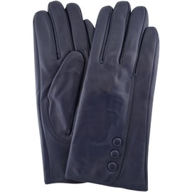 SNUGRUGS Ladies Butter Soft Navy Leather Glove with Button Feature & Warm Fleece Lining, Blue Navy, 7 (Medium)