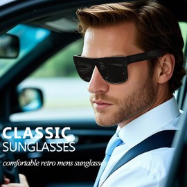 Joopin Big Acetate Square Sunglasses Men Polarised UV Protection, TR90 Sport Sun Glasses Women, Rectangular Oversized Sunnies Dark Black