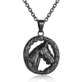 Horse Cremation Necklace For Ashes For Women Men Stainless Steel Pet Memorial Jewelry Holder Keepsake Urn Pendant With Gifts Box (Black)