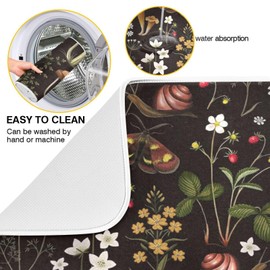 HOYYU Mushroom Botanical Dish Drying Mat for Kitchen Counter Seasonal Leaves Microfiber Drying Mats Absorbent Reversible Dish Pad Draining Mats for Countertop Coffee Mats Large 18x24 inch Gift