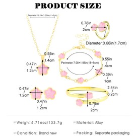FDEETY Jewellery Set Adjustable Alloy Flower Jewellery with Earrings Necklace Bracelet Ring Pendant Party Jewellery Set for Women and Girls, Alloys