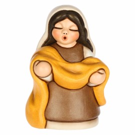 THUN, Venditrice di Stoffe Marrone in Ceramica di Alta Qualità, Collezione Presepe Classico, Statuine per Presepe di Natale da Collezione, 5,4 x 4,3 x 7,9 cm