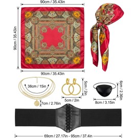 6 Piezas Disfraz de Pirata Mujer, Disfraz Pirata Mujer para Fiestas de Halloween y Cosplay, Accesorios de Tema Pirata con Diseño Detallado, Hecho de Aleación de Aluminio y Poliéster