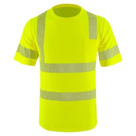LOVPOSNTY Hi Vis Shirts ANSI Class 2 Safety Shirts, Heat Transfer Reflective Strips High Visibility Shirts for Men and Women(Yellow,L)