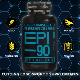 Optimised Research Labs EPI – 90 Epicatechin Supplement High Strength Muscle Builder, Muscle Recovery, Increase Strength & Endurance, Antioxidant, 30 Day Supply – 150mg (-) 90% Vegan Friendly