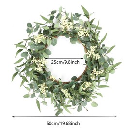 19.68 Inch Artificial Eucalyptus Wreath Leaves Green Wreaths for Front Door Spring Decor Summer Leaf Window Farmhouse Wall Indoor Outside Used Decorations for Door Window Garden Festival and Wedding