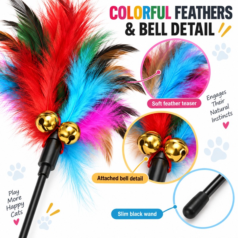 5-Piece Cat Feather Wand Toy Set for Interactive Play –