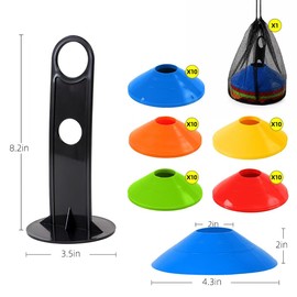 CX L SUM 50 pcs Agility Soccer Cones, Disc Cones with Carry Bag and Holder for Sports Training, Football, Basketball, Coaching, Practice Equipment, 5 Colors