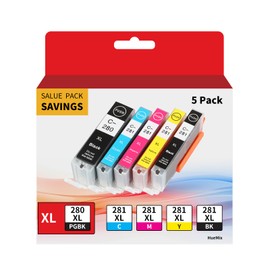 PGI-280 XL/CLI-281 XL Ink Cartridge 5 Color Value Pack Replacement for Canon 280 281 Ink Cartridges Compatible with Printer PIXMA TR8520 TR8620 TR7520 TR8600 TS6120 TS6220 TS9120