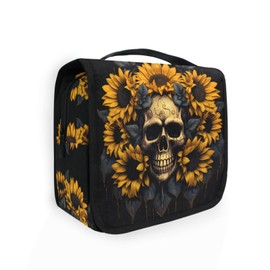 MNSRUU Hanging Toiletry Bag Skull and Sunflower Travel Makeup bag for Toiletries Portable Travel Toiletry Organizer Cosmetic Bags with Hanging Hook