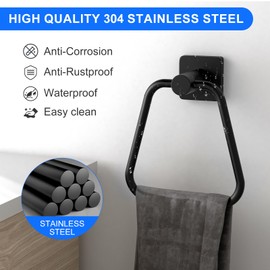 DUKWIN Towel Ring for Bathroom, Matte Black Hand Towel Holder 304 Stainless Steel Towel Racks, Modern Wall-Mounted Towel Hanger for Bathroom, Kitchen