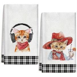 2 Pcs Cat Kitchen Towels Cute Cat Towel Cat Lover Gifts for Women 24 x 16 Inch Decorative Dish Towels Cat Theme Gifts for Women Men