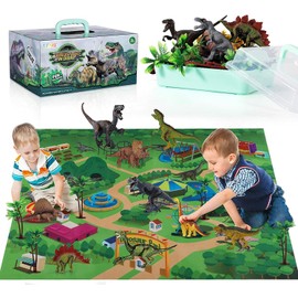 TEMI Dinosaur Toy Figure w/ Activity Play Mat & Trees, Educational Realistic Toy