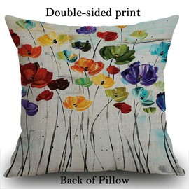 Smooffly Decorative Cusion Cover for Couch, Sofa, 18 x 18 inch Oil Painting Flower Farmhouse Cotton Linen Throw Pillow Cover 45 x 45 cm