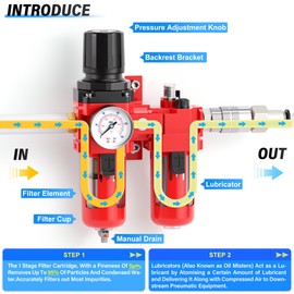 TAILONZ PNEUMATIC 3/8 Inch NPT Air Filter Pressure Regulator Water/Oil Trap Separator Combo(0-150PSI),Air Tool Compressor Filter with Gauge AC3010-03M(Manual Drainage)