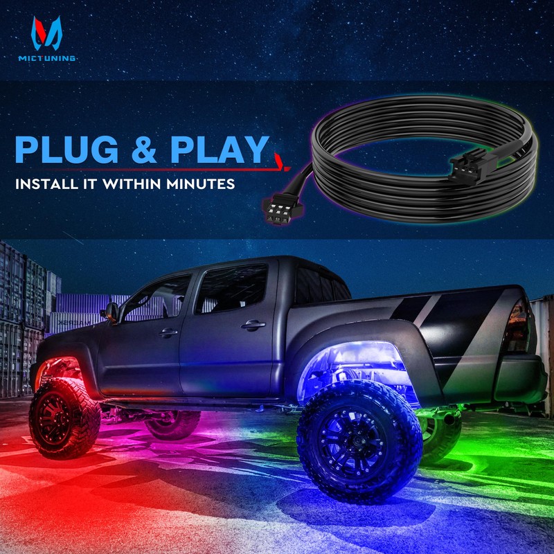 MICTUNING 2 Pack 10FT 3 Pin Rock Light Extension Wire