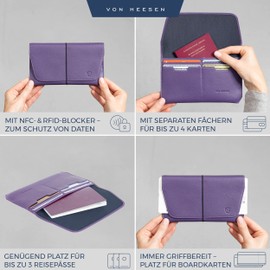 VON HEESEN Leather Passport Holder with RFID Protection - Passport Case Made of Genuine Leather - Passport Organiser for Style-Conscious Men and Women, Violet, Landscape