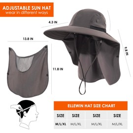 HEEHIPOO Mens Women Fishing Hat UPF 50+ Wide Brim Sun Hat with Face Cover & Neck Flap Dark Gray