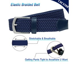 CHCSTAR Braided Elastic Men Casual Belt - Stretch Leather Belt for Jeans Pants - Woven Golf Belt Plus Size - Navy 36