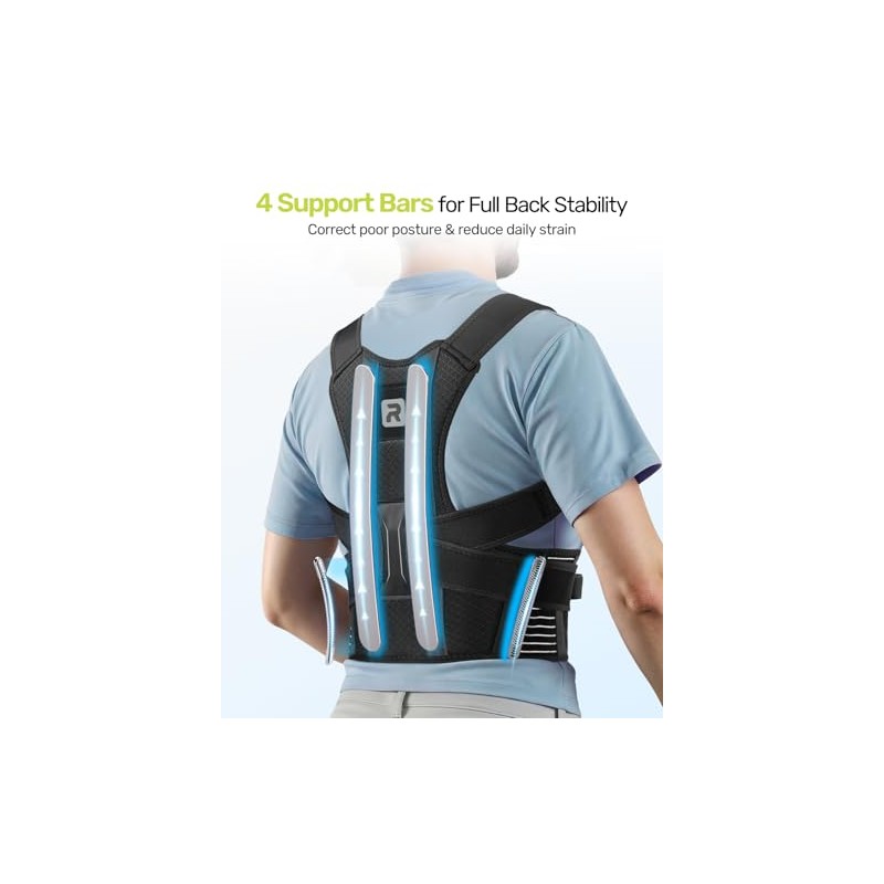 Rakiie Back Brace Posture Corrector Men Women, Cushioned Pads, Gray