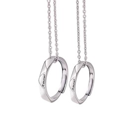 JIMCOM 2Pcs Couple's Ring Necklace S925 Silver Promise Rings Necklaces Couples Valentines Gifts for Him Her Husband Wife Annversary Wedding Engagement