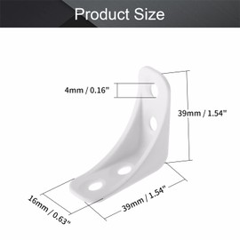 MroMax 50Pcs Plastic Corner Braces White Nylon L Shape Bracket 1.54" x 1.54" x 0.63" (LxWxH) 4-Hole Right Angle Support with Screws for Repair Fixing Mending Shelf Closet Drawer Furniture