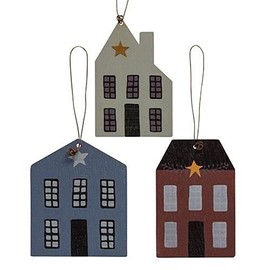 Hearthside Set of 3 Primitive Wood House Ornaments - Farmhouse Decor Distressed Saltbox Houses