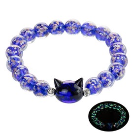 AVJUTER Nogu Firefly Glass Beads Bracelet, Cute Money Attract Cat Bracelets, Cats Lover Gifts Spiritual Protection Gifts for Women, Teen, Mom, Daughter, Sister, Best Friends with Gift Cards, Wrist