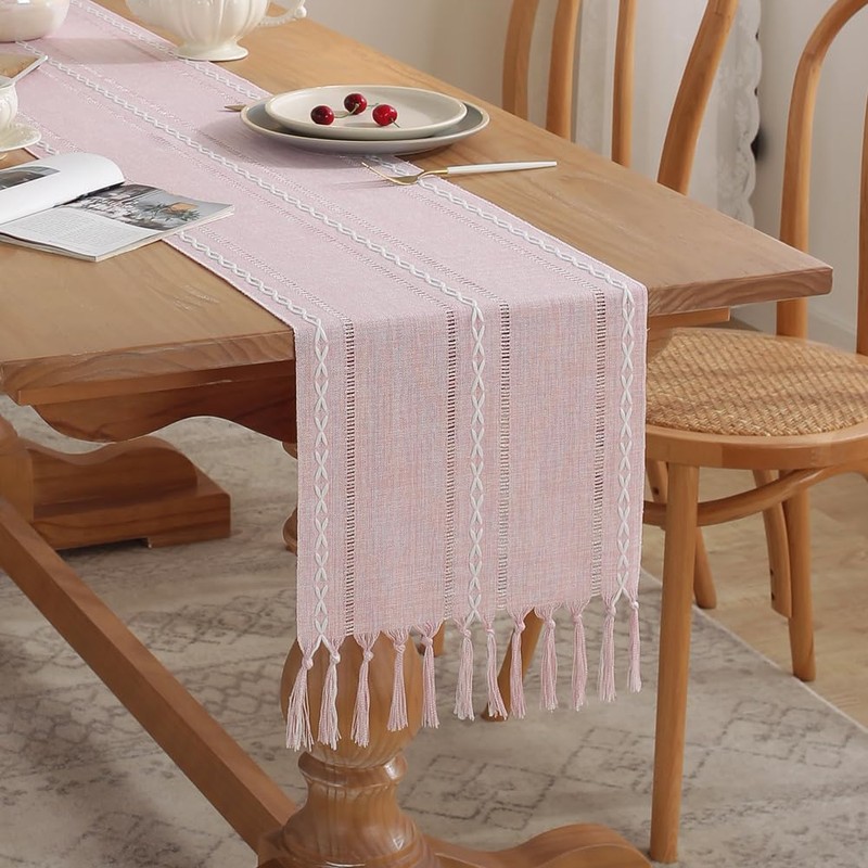 meioro Rustic Table Runner with Tassels, 33 x 183 cm,