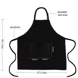 XIEJINJIA 2 Pack Adjustable Bib Apron Long Ties with 2 Pockets Thicker Canvas Water Resistant Kitchen Cooking Baking Chef Aprons for Women Men Black